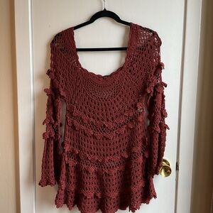 Hazel Maroon Crochet Knit Top